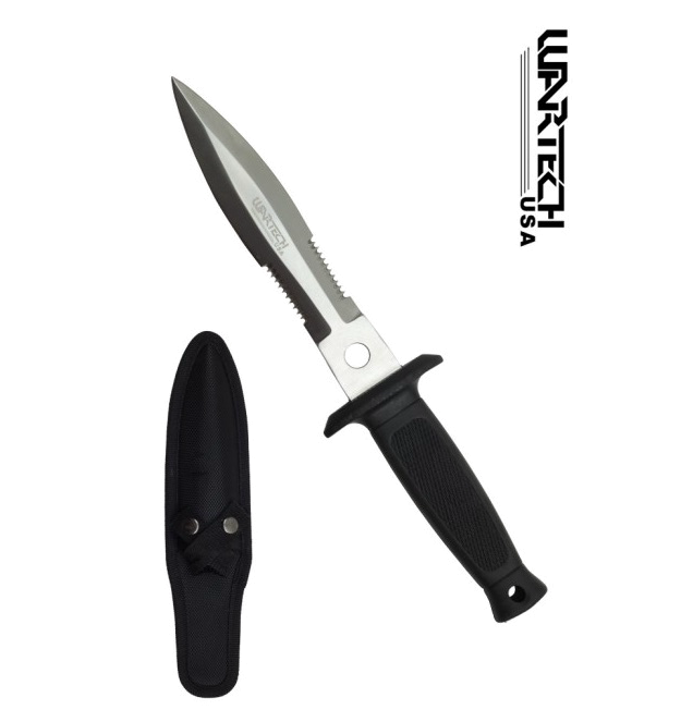 product image for Wuu-Jau Silver Fixed Blade Knife 10 Double Edged Boot Dagger Rubber Handle EDC H 898