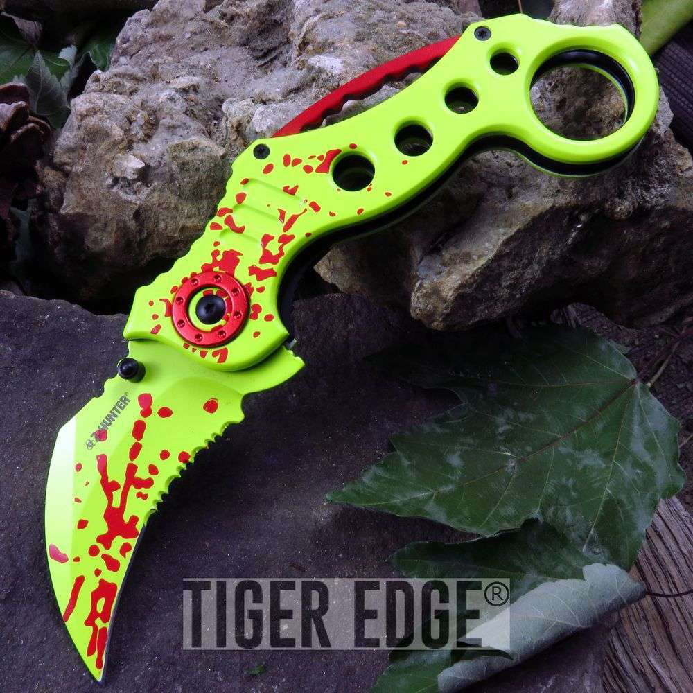 product image for Z-Hunter Neon Green Blood Splatter Karambit Spring Assisted Folding Knife