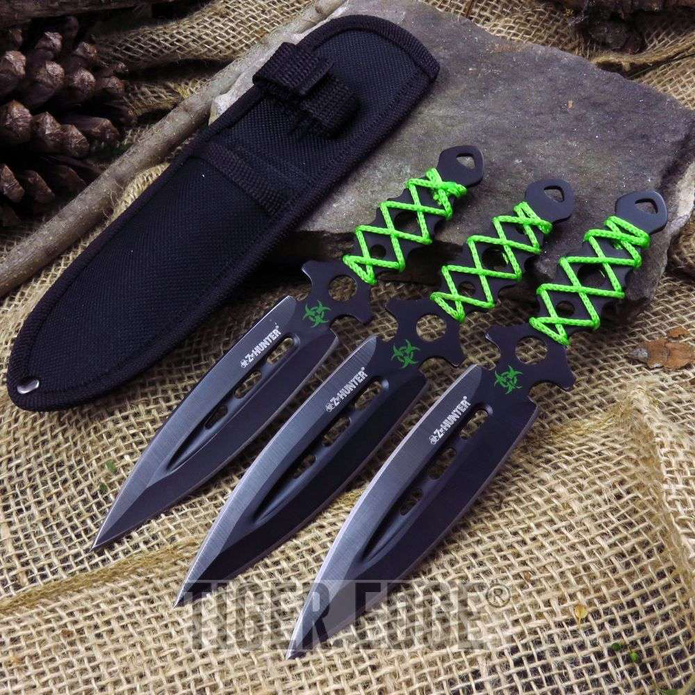 product image for Z-Hunter 3 Pc Black Spearpoint Green Paracord Throwing Knife Set