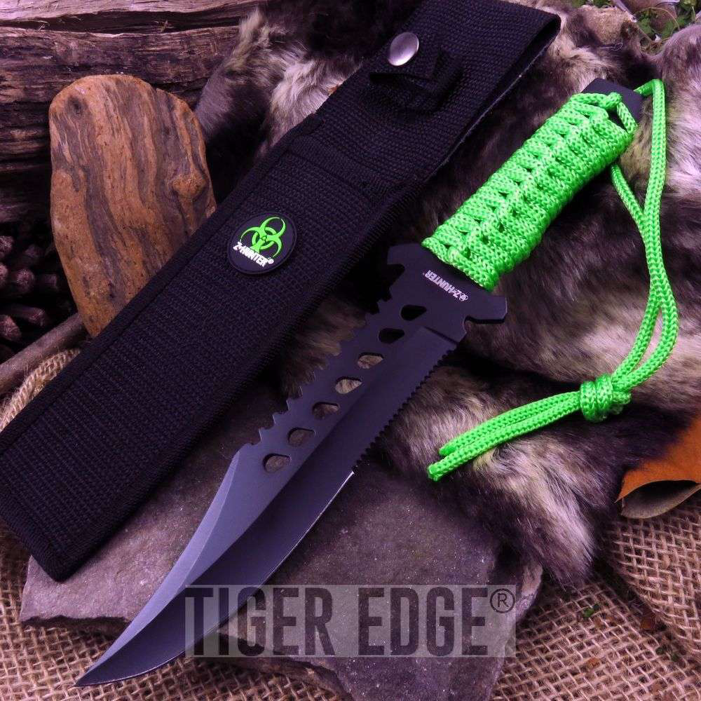 product image for Z-Hunter Green Serrated Zombie Hunter Survival Knife with Paracord Handle and Sheath