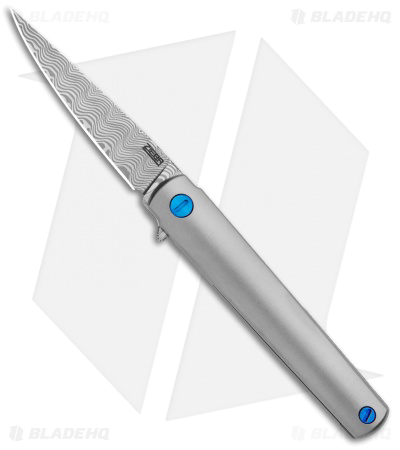 product image for Zieba MS3 Titanium Blue Odin's Eye Damasteel Frame Lock Knife