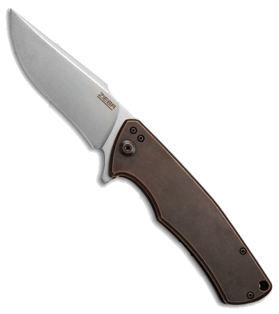 product image for Zieba Knives S1 Dark Bronzed Titanium Frame Lock Flipper 3.625" Stonewash