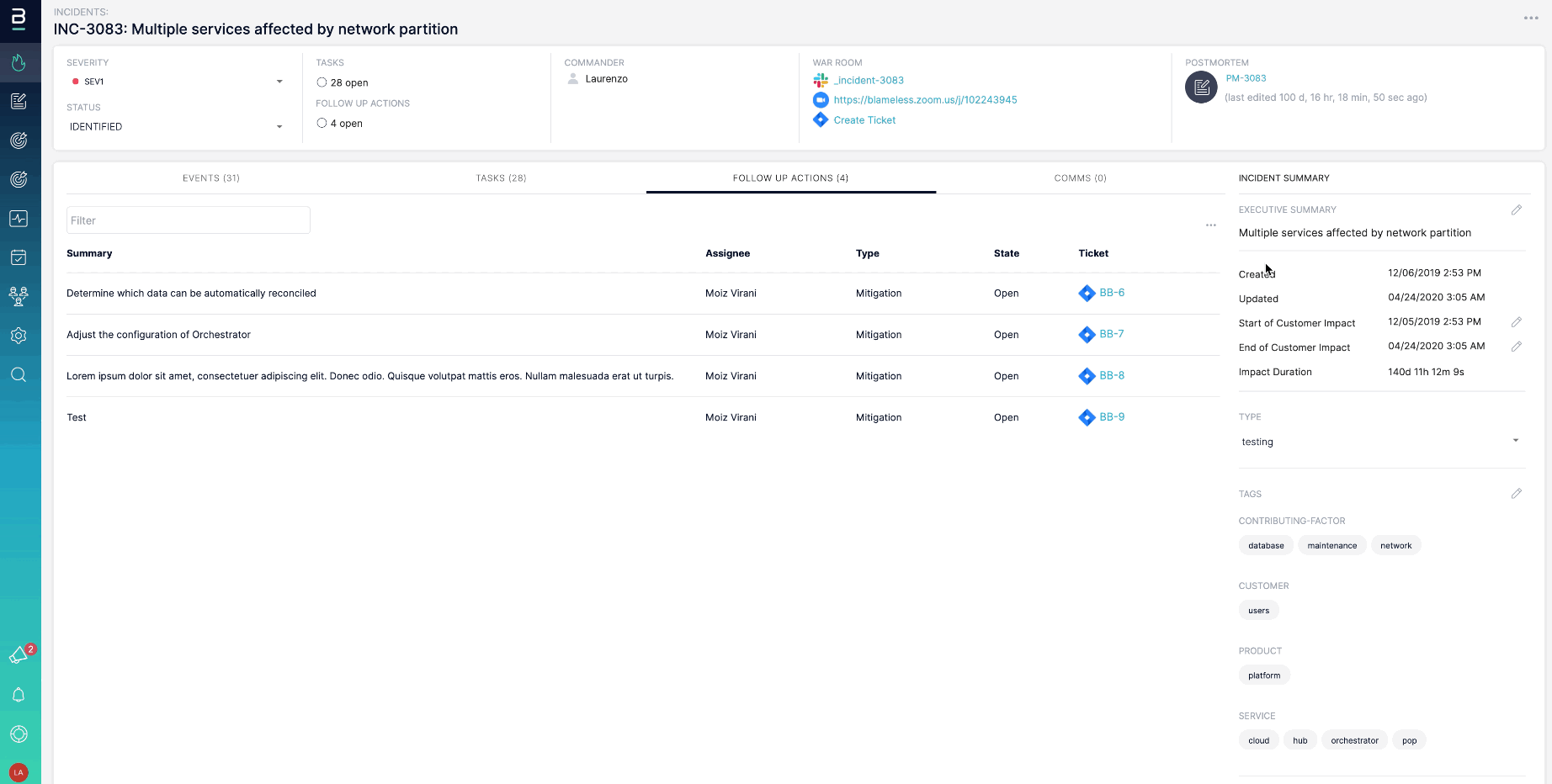 Incident Details page - Add Action JIRA