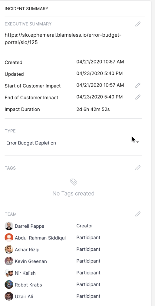 Incident Details page - Change Type