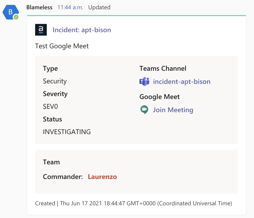 Incident rundown summary with Google Meet