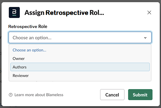 Retrospective - Assign Retrospective Role Options
