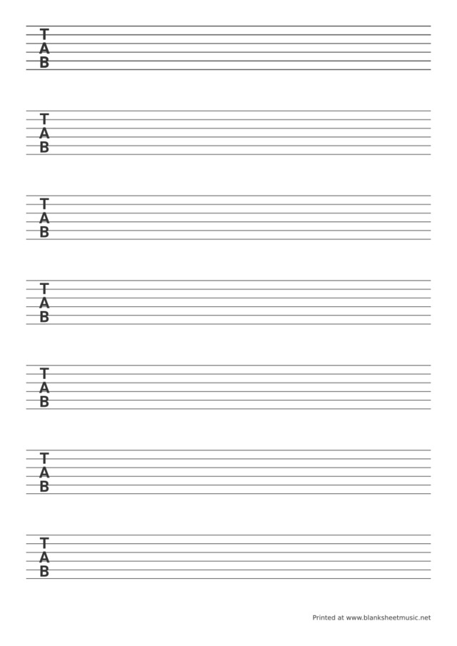 Guitar and Bass Tablature Blank 6 strings TAB, for guitar or 6 strings bass too!