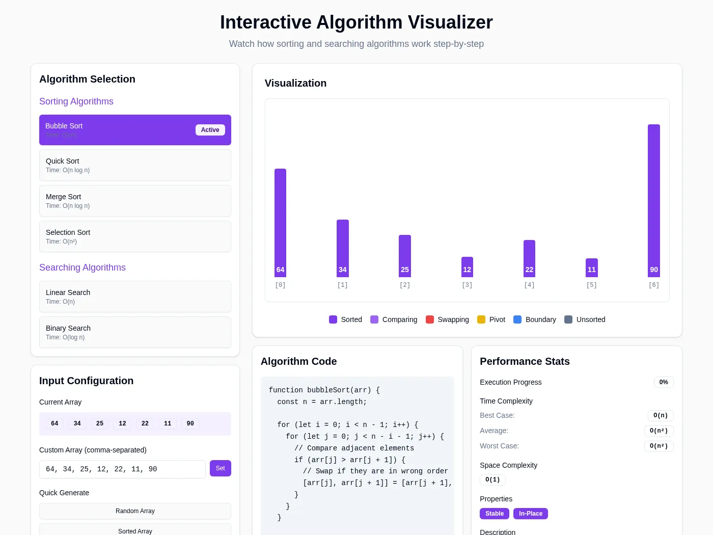 Interactive Algorithm Visualizer for · Built with Blink