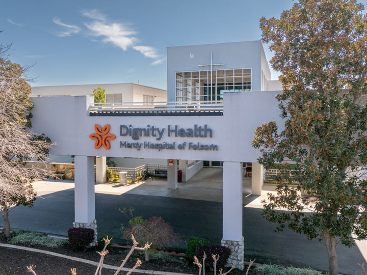 Exterior front view of Dignity Health - Mercy Hospital of Folsom