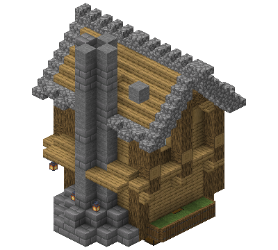 West perspective of small medieval house