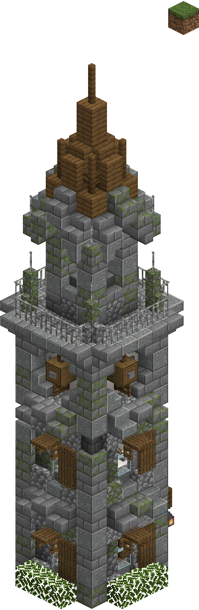 West perspective of Medieval clock tower