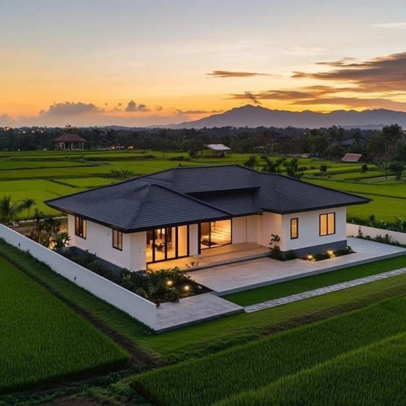 Mẫu nhà cấp 4 chữ U sang trọng với sân trung tâm rộng.