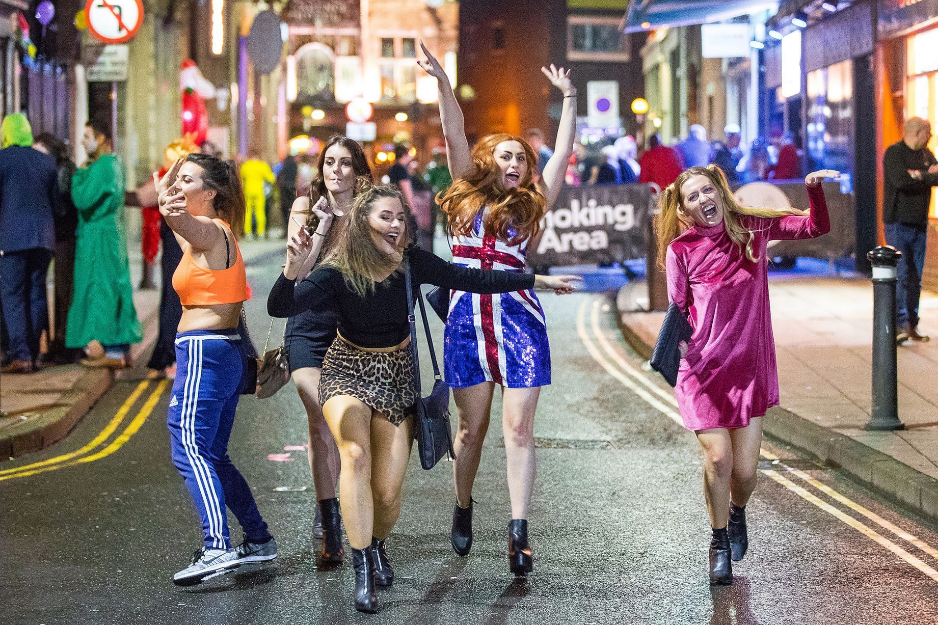 A group of friends dressed as the Spice Girls join in Wigan's Boxing Day celebrations