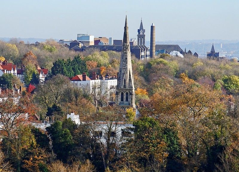 Looking toward St Anne's Highgate and beyond to the
    Whittington Hospital and the Archway Campus building.jpg