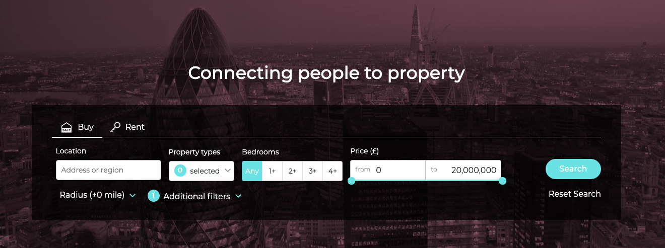 A property search box on a dark background