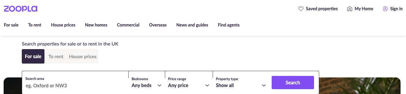 A property search with many filters like the number of bedrooms and price range