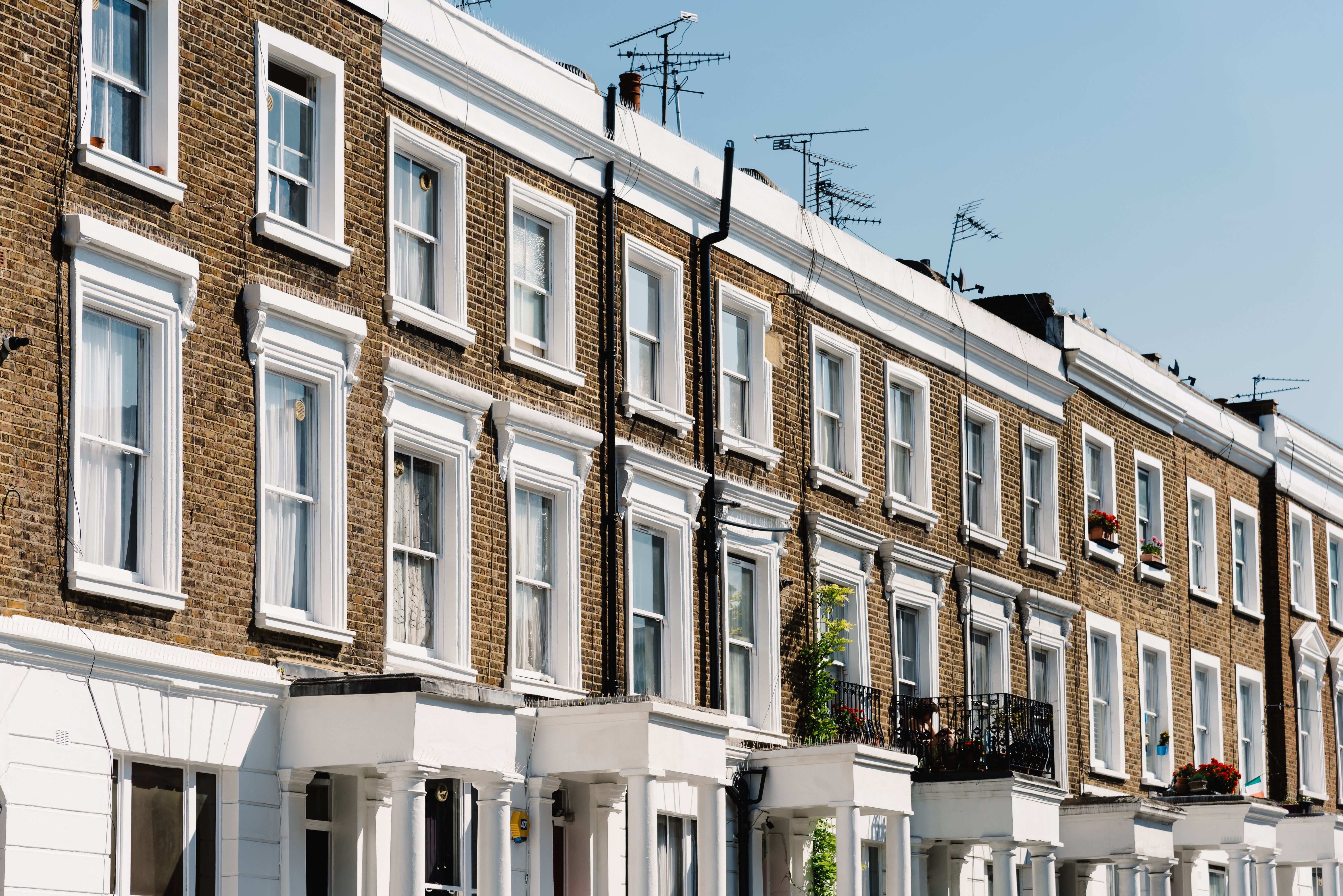 A series of townhouses with brick facade