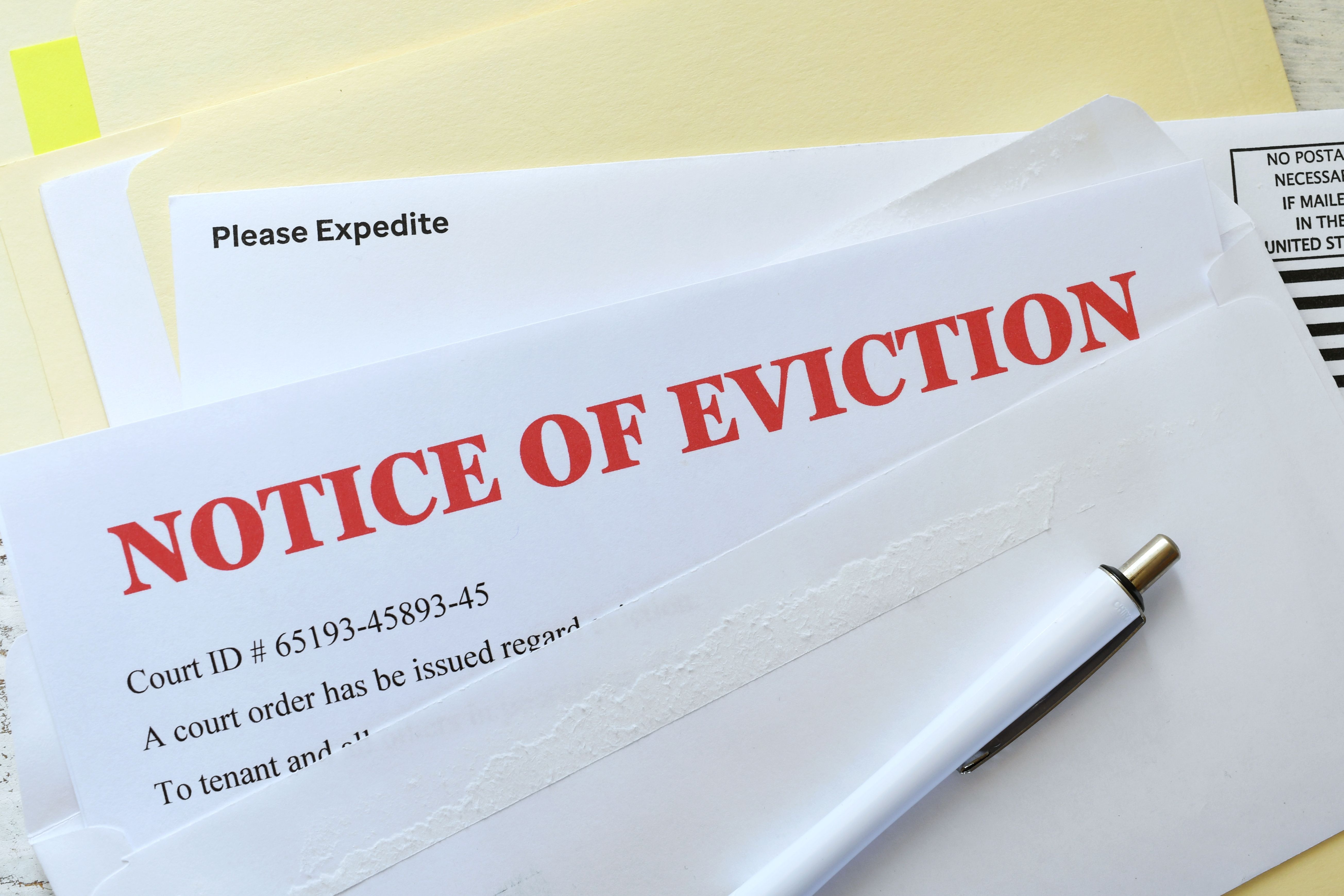 Court papers informing the tenant they're being evicted