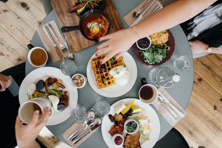 Variety of foods on top of the gray table