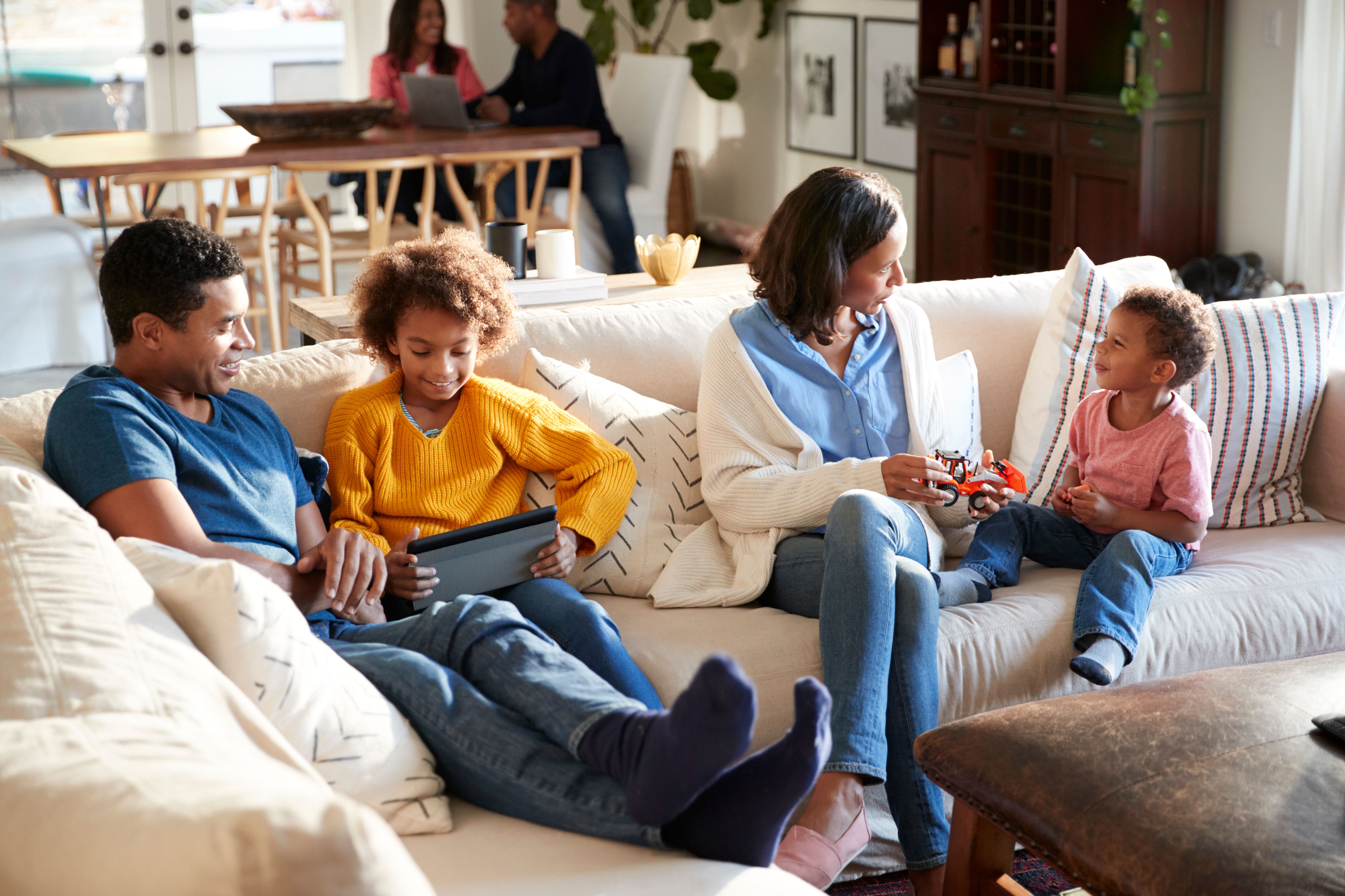 Many people in a living room