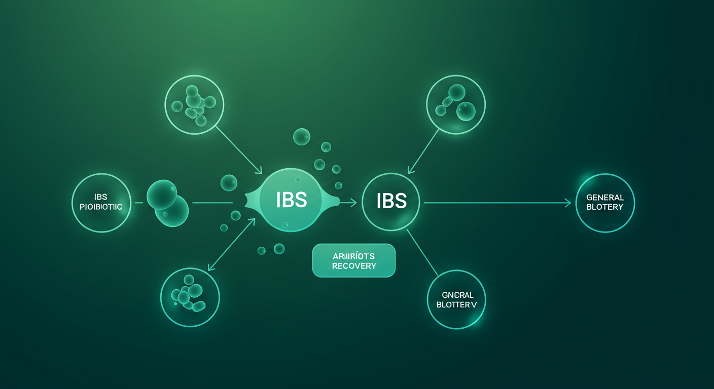 Illustration of a decision pathway showing different probiotic strains branching toward specific symptom profiles