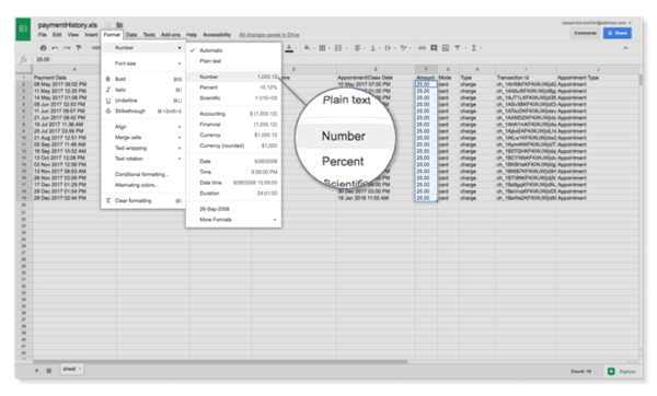 format excel