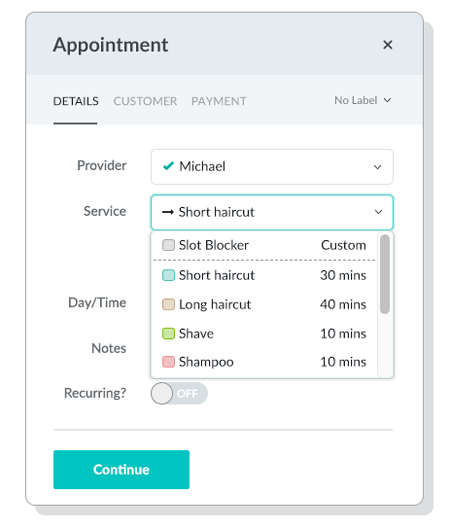 appointment menu