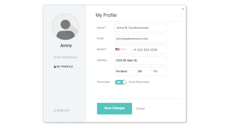 A customer profile showing the customer's contact information.
