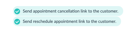 A set of checkboxes allowing a user to activate or de-activate reschedule and cancel links in Setmore emails.