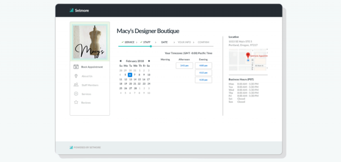 Setmore booking page of a retail store