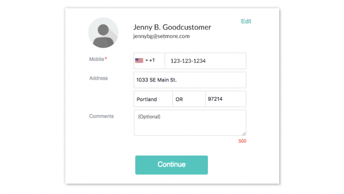 A form showing the customer's contact information.