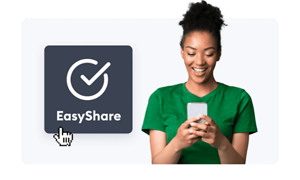 Woman on phone with EasyShare logo