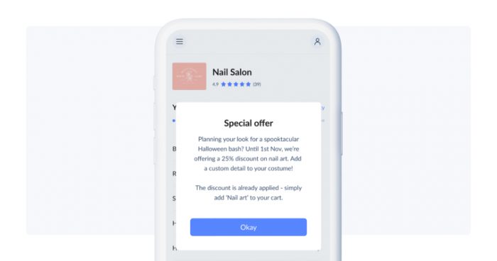 Special offer pop up displayed on phone screen