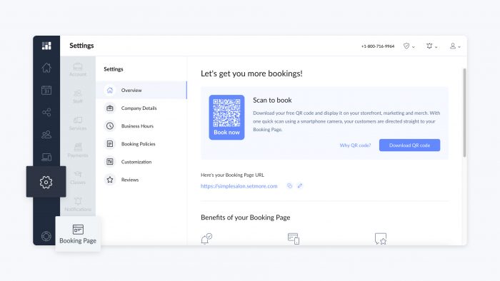 booking page settings in setmore