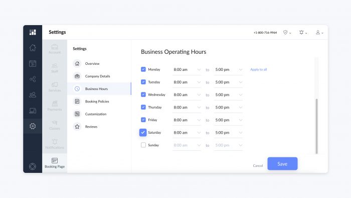 edit business hours in setmore