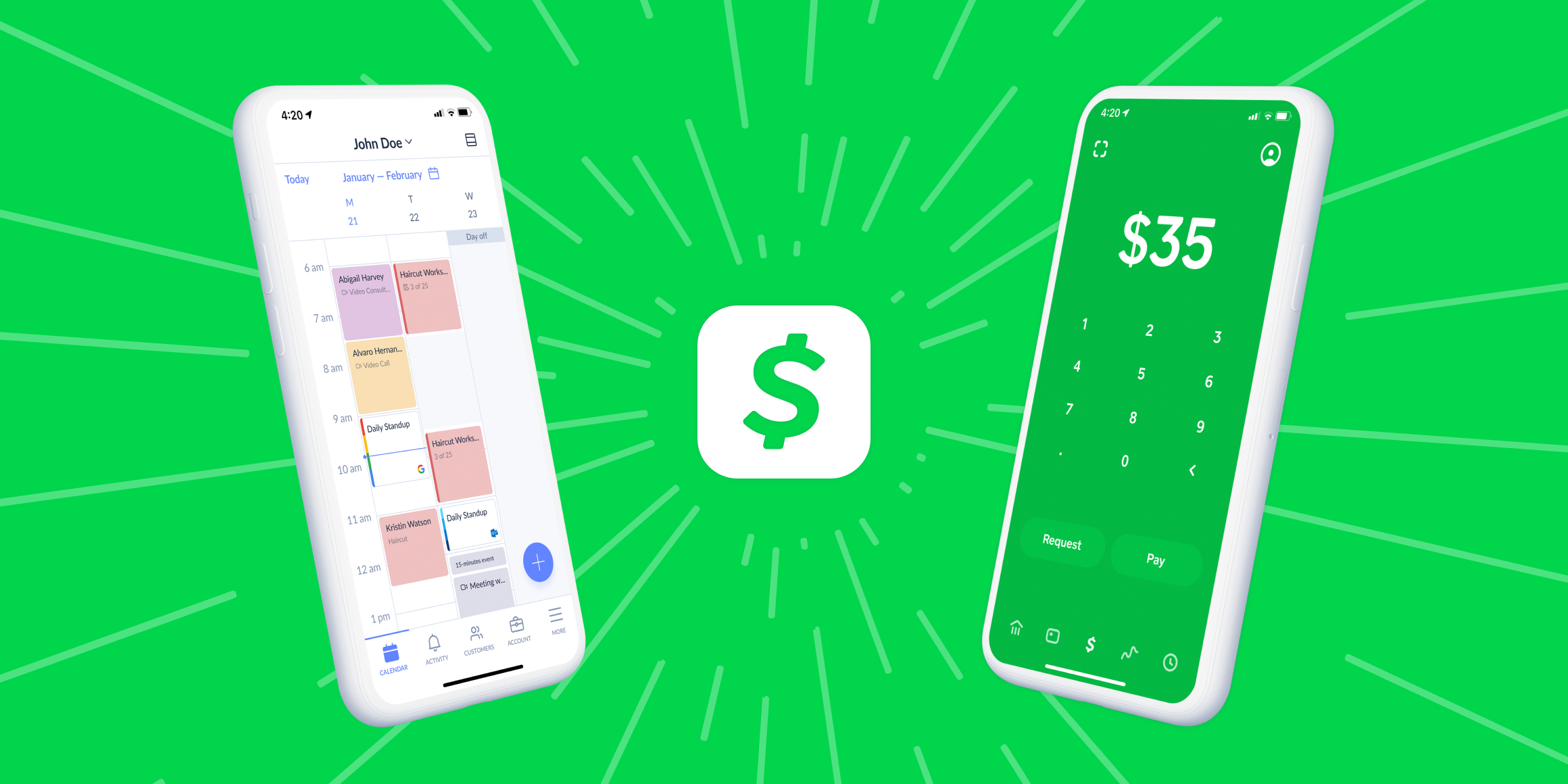 Setmore and Cash App on phones