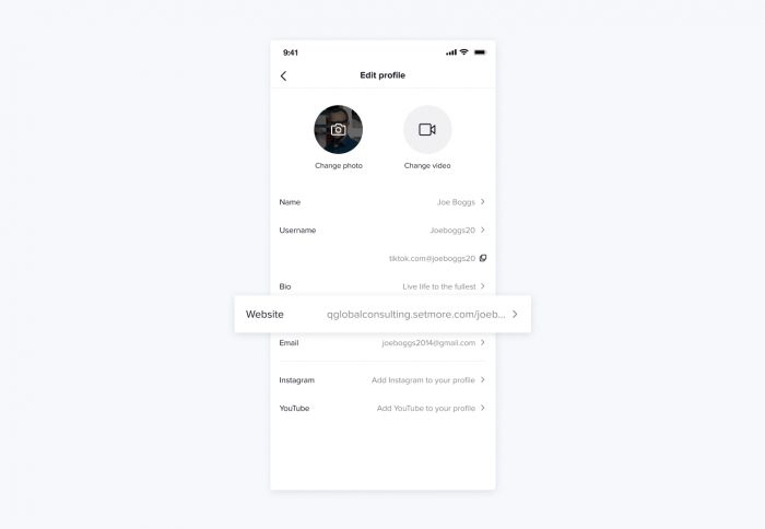 Profile settings in TikTok