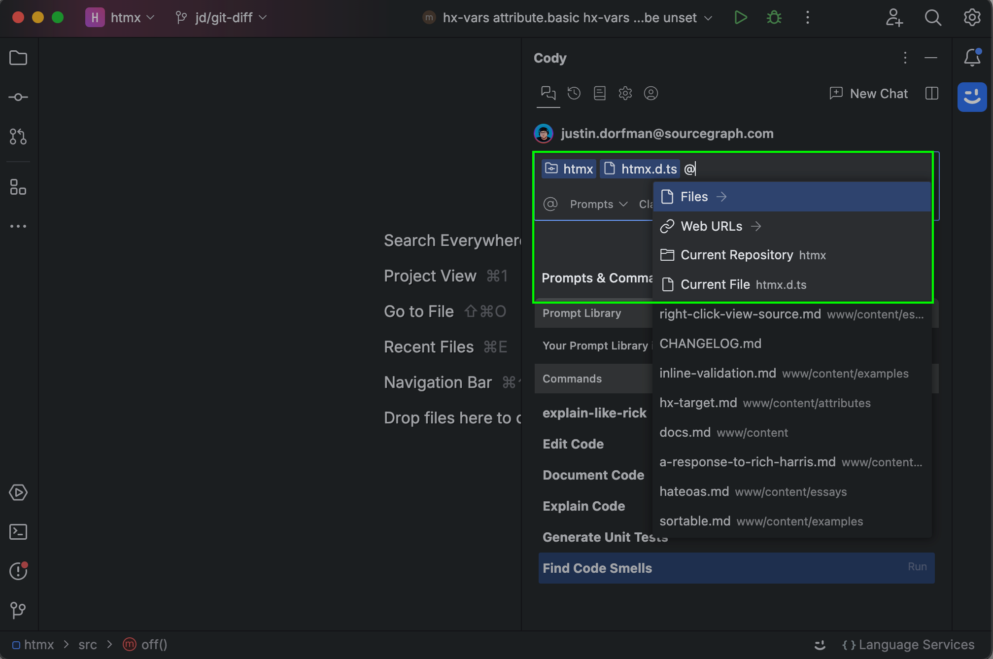 Selecting context types in JetBrains