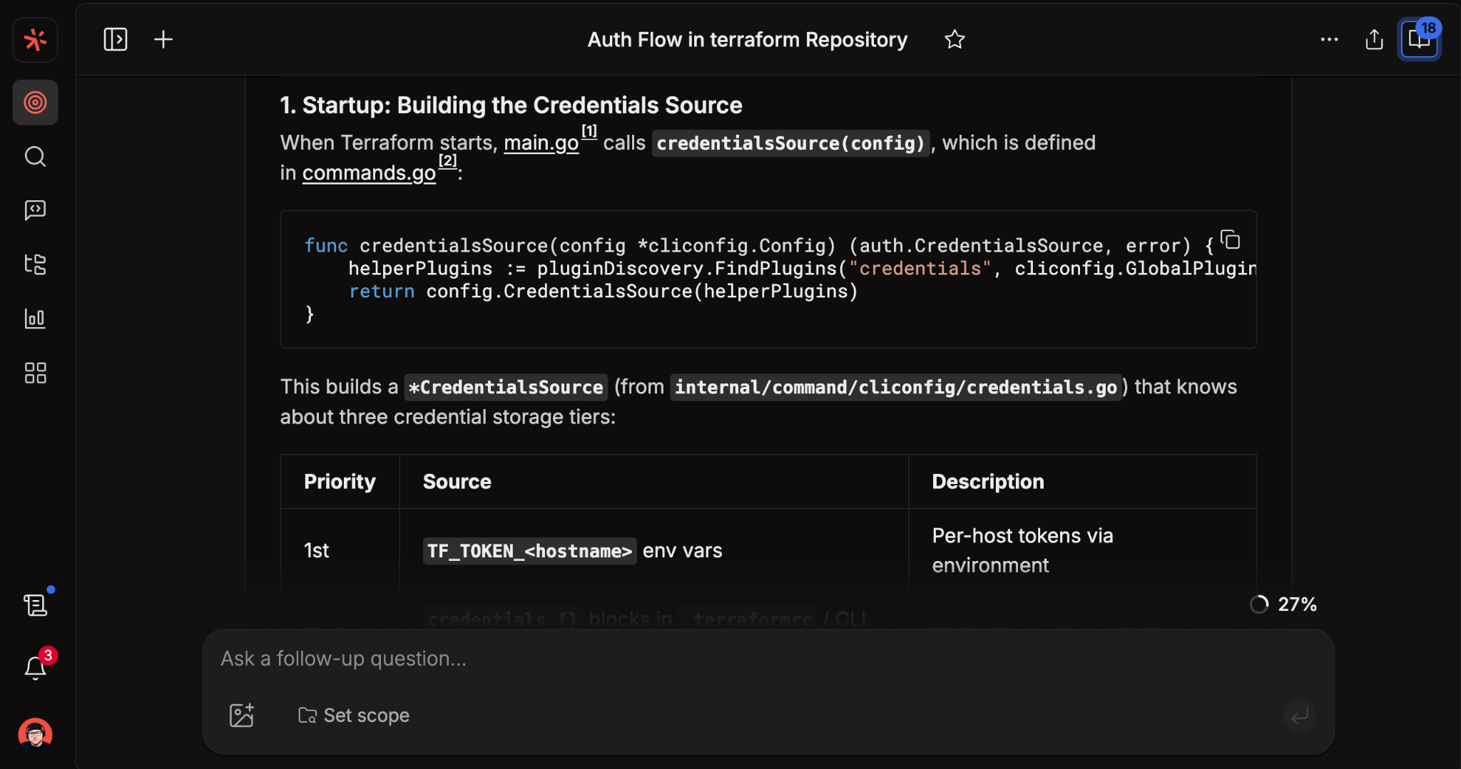 Understand unfamiliar code — Deep Search answer for an auth flow question