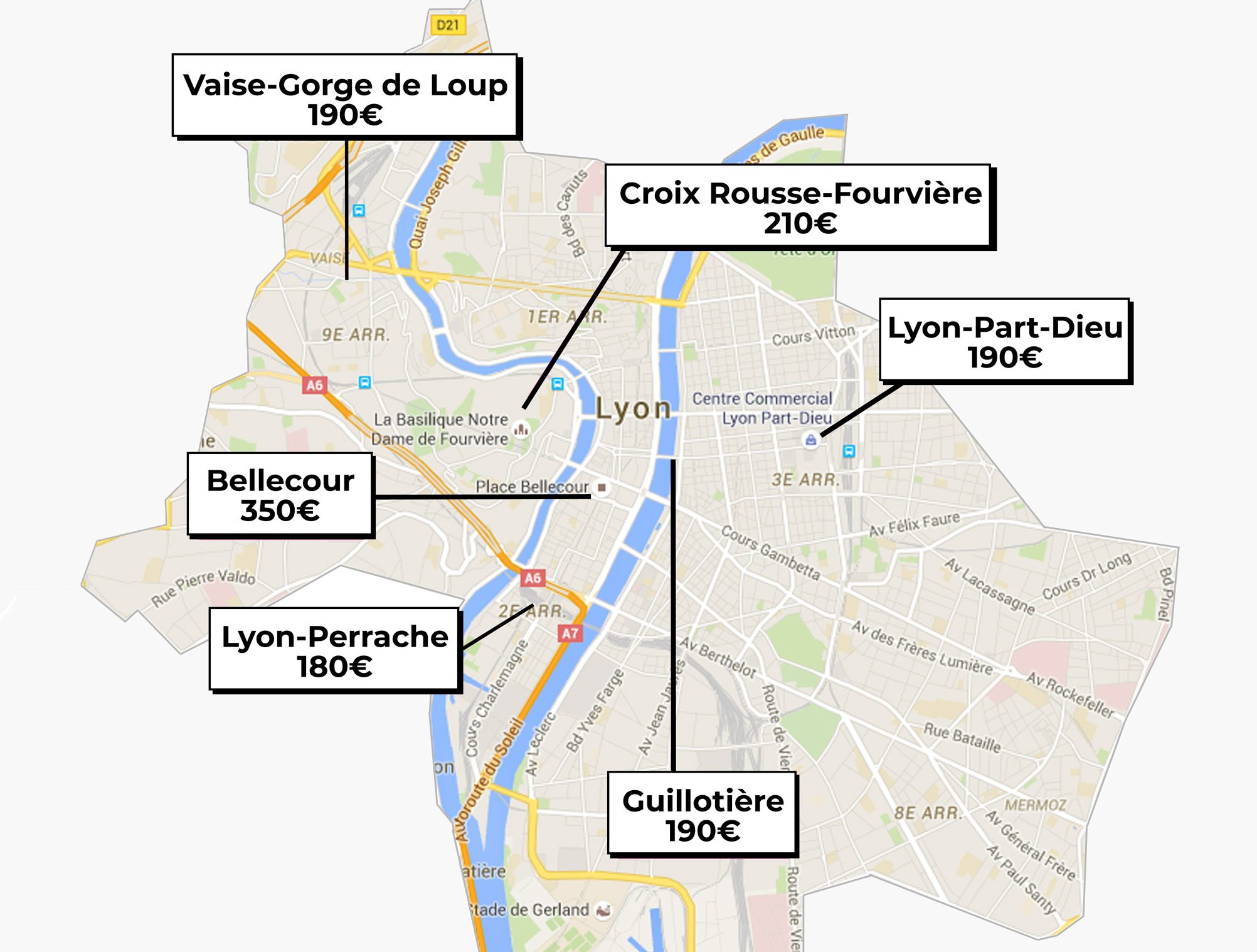 Quartier de Lyon illustre avec les prix