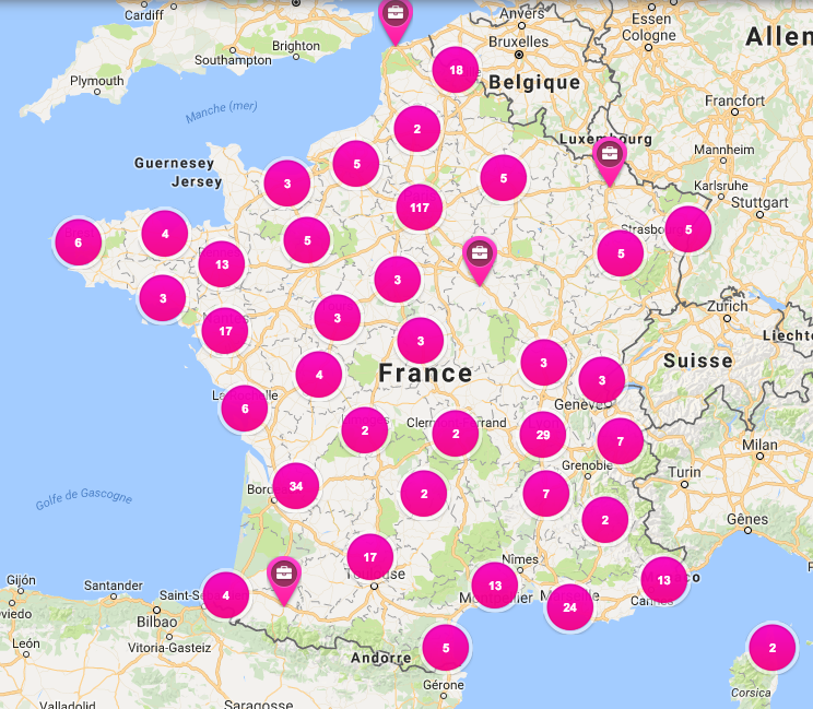 Carte des espaces de coworking en France