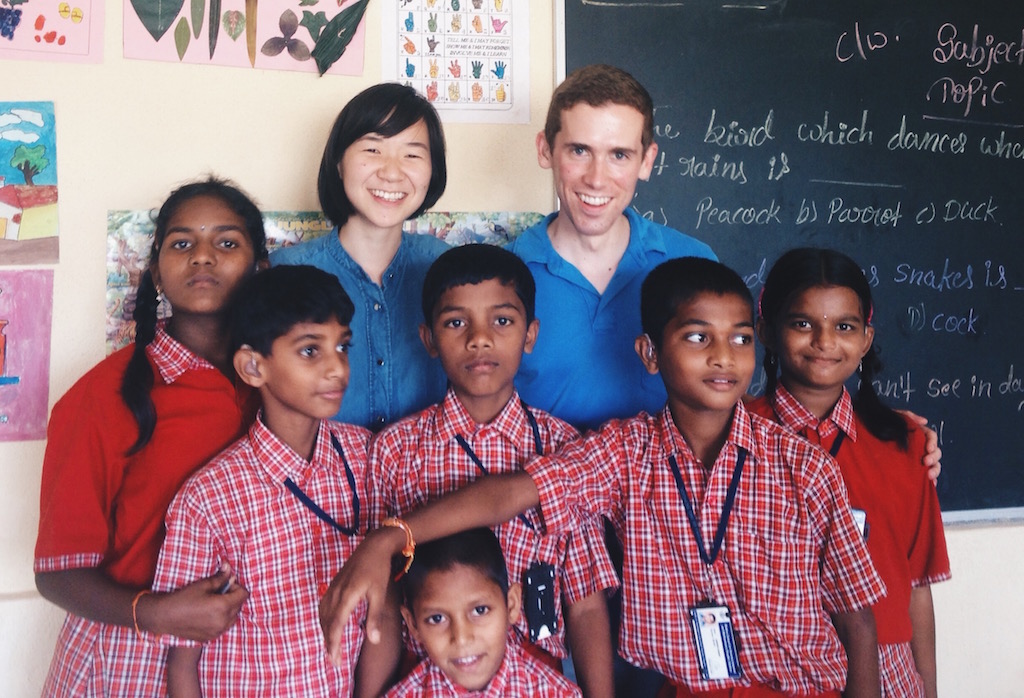 Erik and Minnar with five deaf students