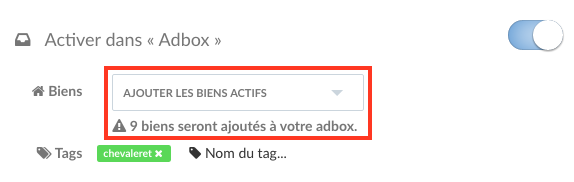 Ajouter les biens en lignes d'une recherche dans votre adbox