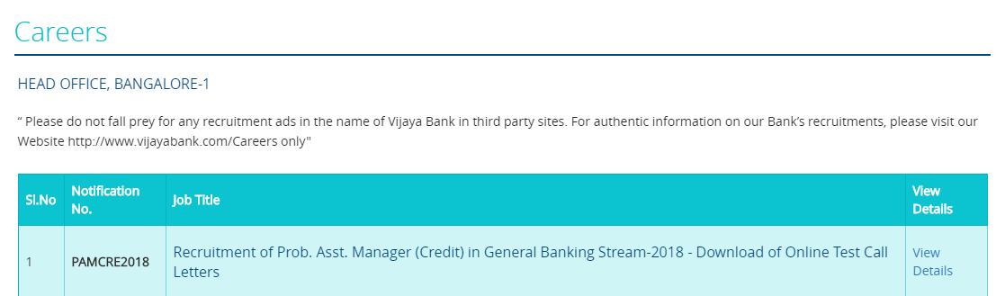 Vijaya Bank PO