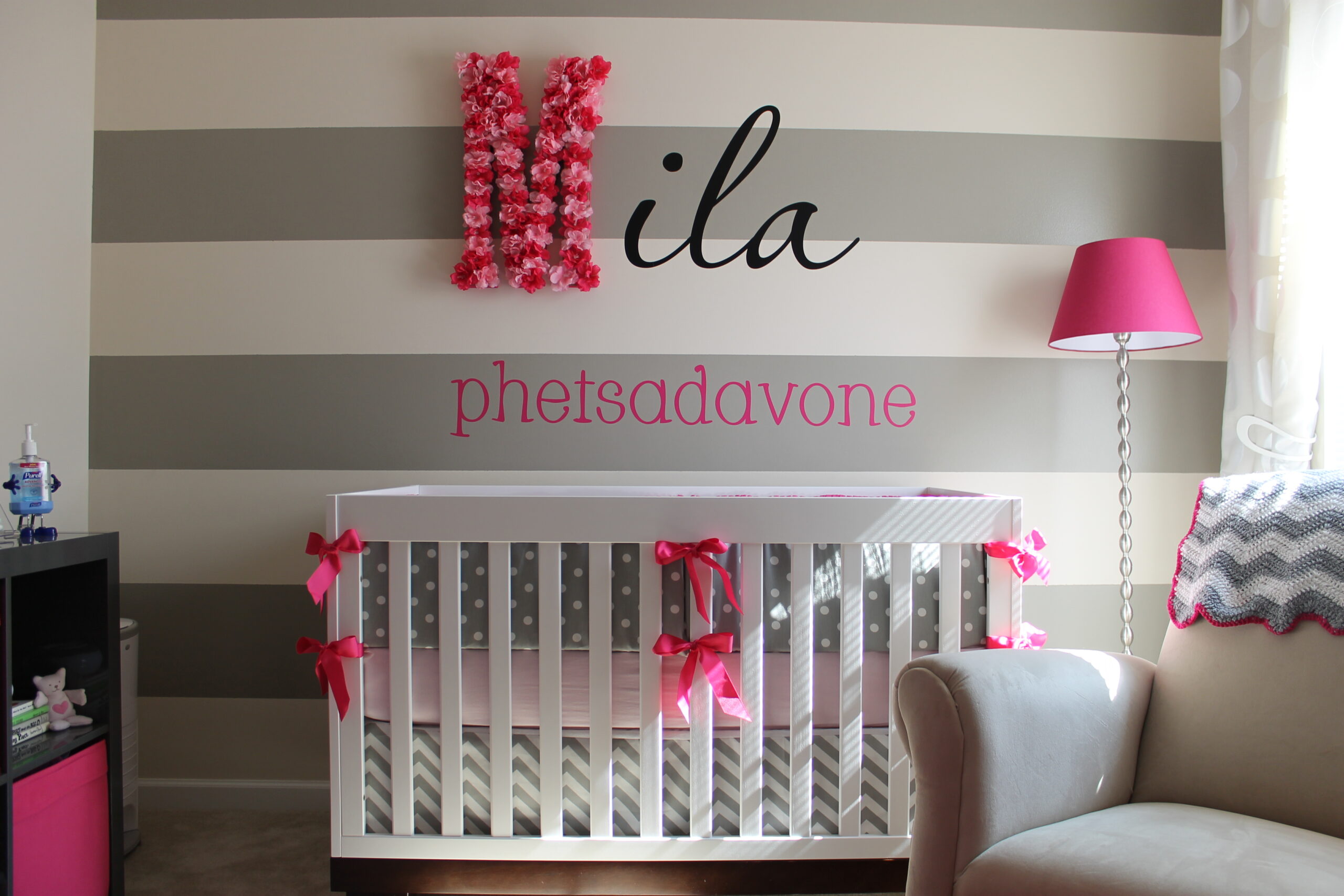 Cherry Blossom Gray Girl Nursery Monogrammed Wall Center