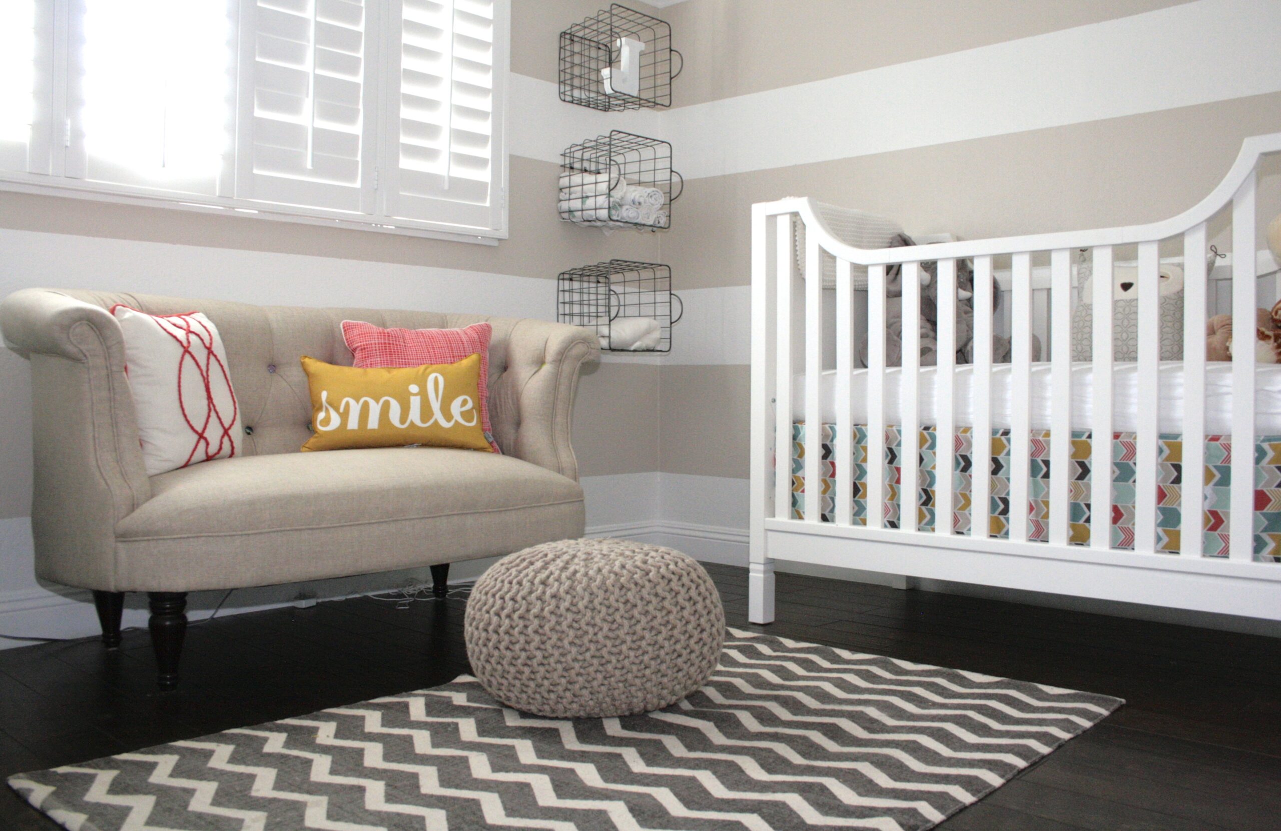Striped Beige Girl Nursery Room View