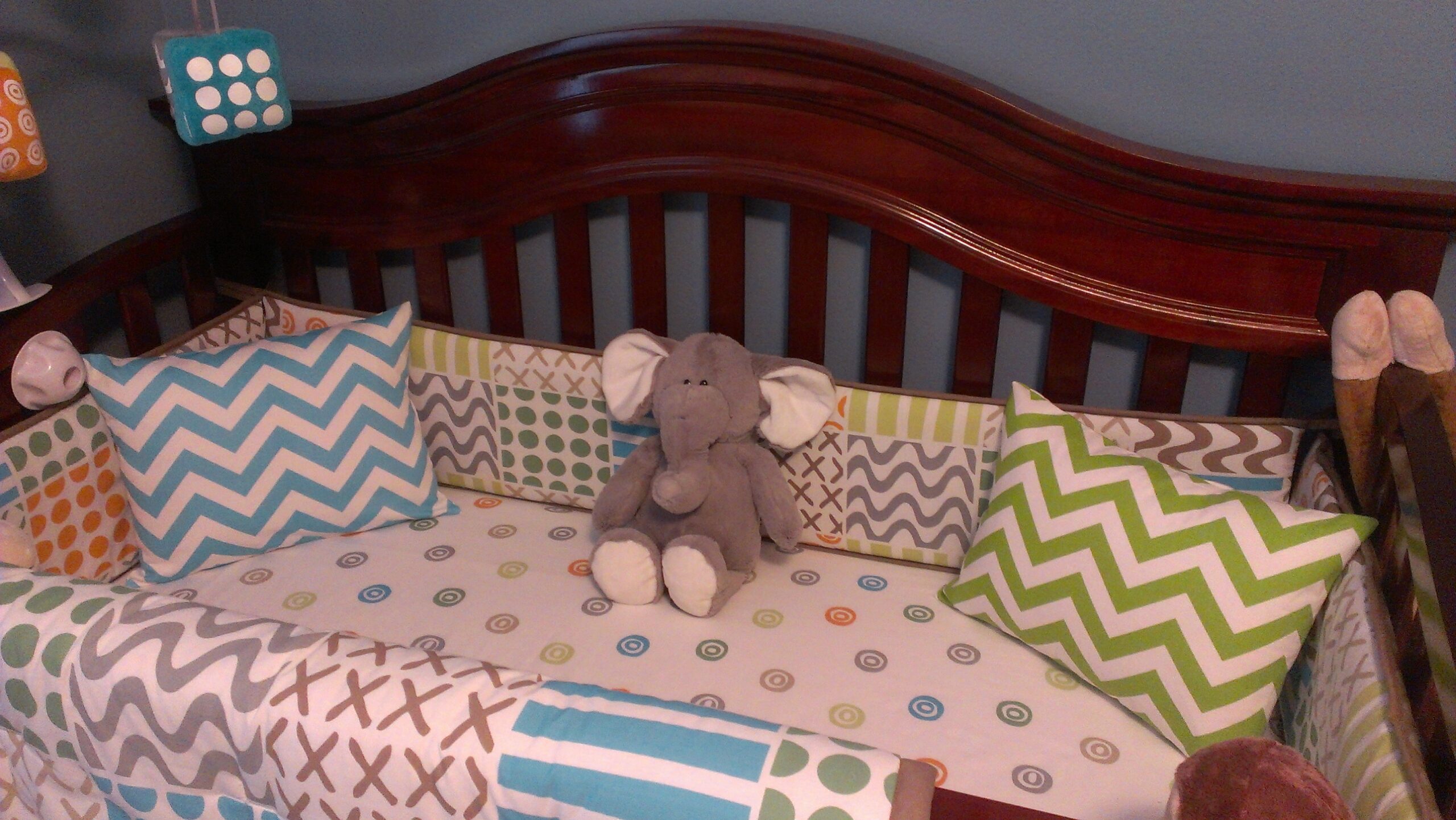 Blue and Lime Green Chevron Throw Pillows
