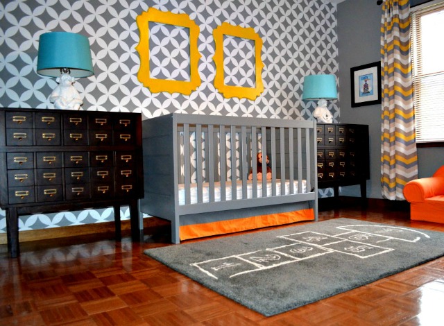 Modern Gray Nursery with Card Catalogs - Project Nursery