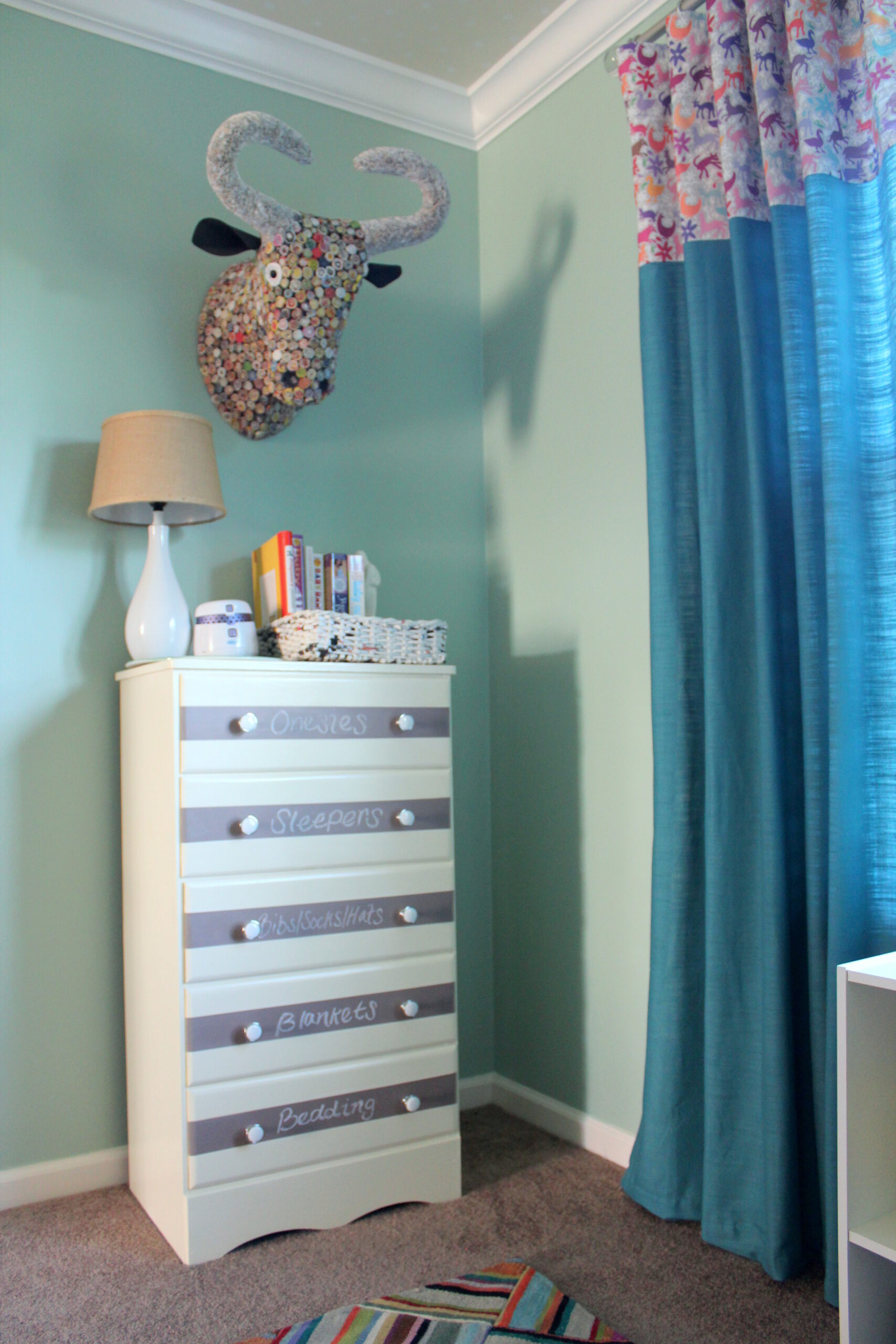 DIY Chalkboard Purple and White Striped Dresser