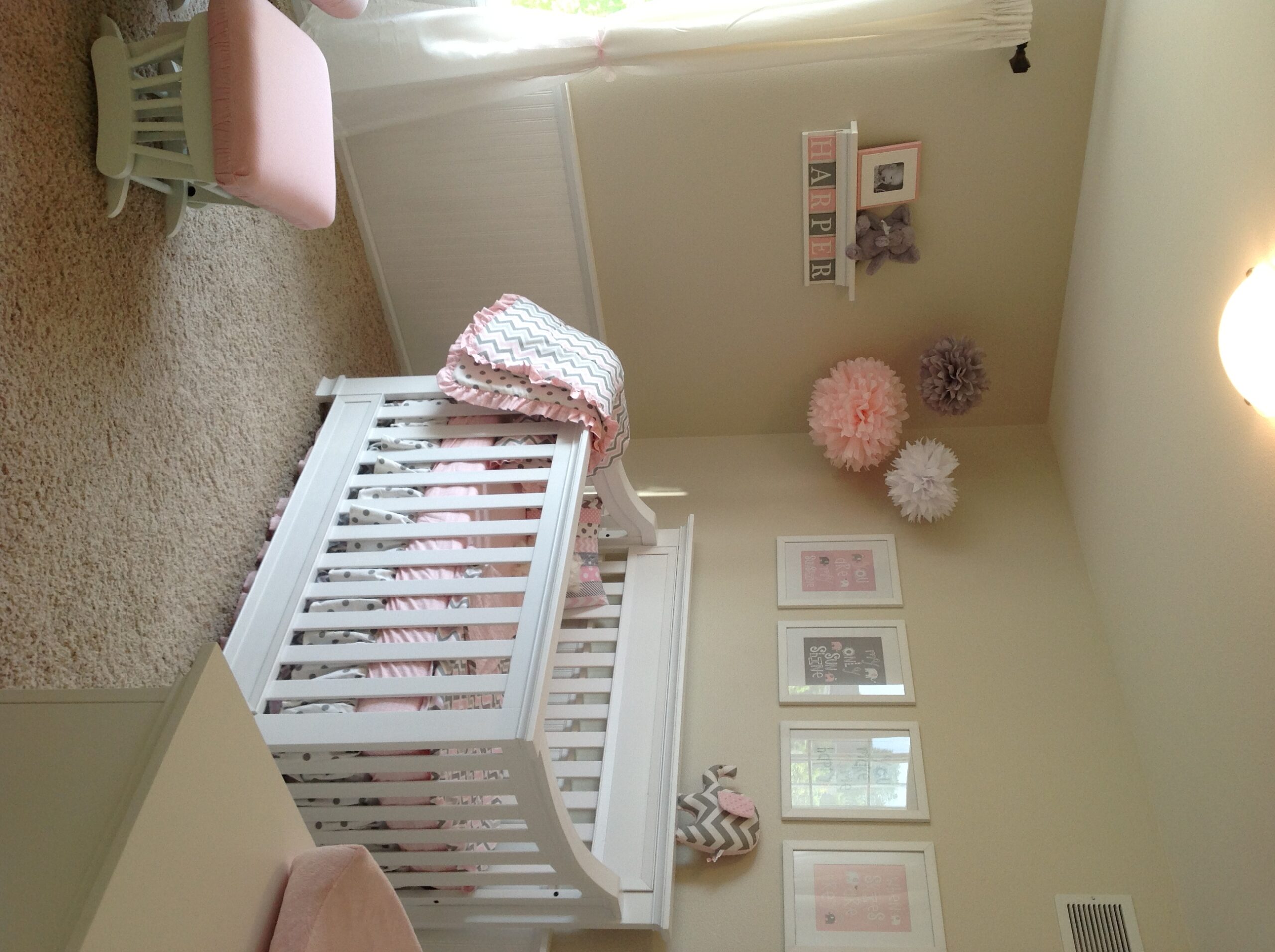 Pink and Grey Chevron and Elephant Nursery